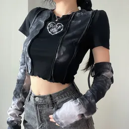 Kadın Tshirt Deeptown Gotik Harajuku Kadın Gömlek Peri Grunge Y2K mahsulü OP Vintage Kadın Sokak Giyim Moda Kpop Egirl IE DYE 23327