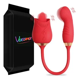 Vibratorer Vasana Rose Clitoris Licking Vibrator med Big Tongue 360 ​​° Rotera slickleksak med dildo finger wiggle vibrator klitor nippel leksak 230327