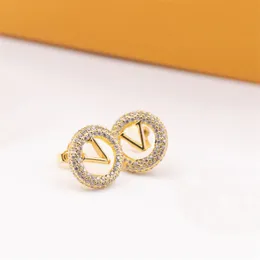 Luxury Designer Women Earstud Inlaid Diamond Rhinestones Gold Plated Ear Stud Auratus Letter Round Earring Hoop Wedding Party Jewelry