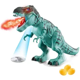 Electric/RC Animals Electronic Dinosaur Toy Simulated Flame Spray Tyrannosaurus T-Rex Walking Dinosaur Spray Red Light Realistic Sounds 230325