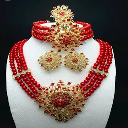 Wedding Jewelry Sets Longqu 7 day delivery US Dubai colorful Jewelry Sets African Beads Necklace Nigerian Wedding Party red Bead Design Sisters gifrs 230325