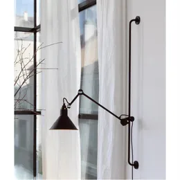 Retro Sconce Nordic Industrial Wall Lampe Light mit Steckdose für Schlafzimmer Wohnzimmerstudium Loft Black 110V 220V E27255X