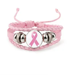 Nieuwe Breast Cancer Awareness Armband Voor Vrouwen Lint charm Geloof Hoop Liefde Gevlochten lederen touw Wrap Bangle Mode Jewelry7231432