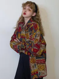 Женские блузки рубашки HOUZHOU винтажная блузка женская 90-х годов эстетическая негабаритная Harajuku с длинным рукавом ретро мода уличная одежда корейский стиль осень 230327
