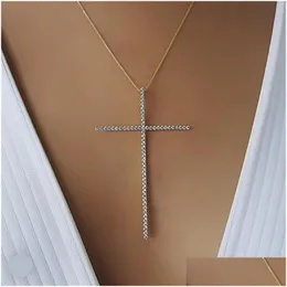Schmuck Klassische große Größe Kreuz Anhänger Halskette für Frauen Charme Kubikzircon Cz Diamant Kruzifix Christian Ornamente Zubehör D Dhvjq