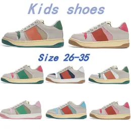 Çocuk Kız Kız Ayakkabı İtalya Eski Dirty Bee Sıradan Ayakkabı Beyaz Düz Deri Ayakkabı Yeşil Kırmızı Şerit İşlemeli Chirdren Spor Yılan Boyutu 26-35
