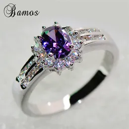 Band Ringe Bamos Elegante Weibliche Lila Oval Ring Silber Farbe Schmuck Vintage Hochzeit Ringe Für Frauen Geburt Stein Geschenk Z0327
