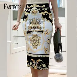 Skirts FANIECES Vintage Print Slim Midi Pencil Skirt Summer High Waist Elegant Office Ladies Bodycon Skirts Stretch Jupe Femme Faldas 230327