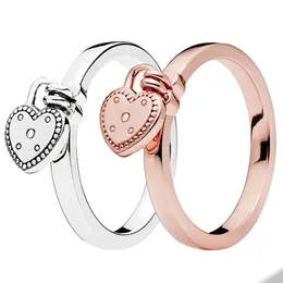 Różowe złoto w kształcie serca pierścień kłódki dla Pandora prawdziwe srebro wesele biżuteria dla kobiet prezent dla dziewczyny projektant pierścionki miłosne z oryginalnym pudełkiem detalicznym