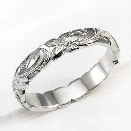 Band Rings Huitan Elegant Carved Flower Mönster Band Classic Women Engagement Wedding Rings High Quality Delicate Female Accessories Rings Z0327