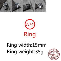 A74 S925 Sterling Silver Ring Fashion Retro Personality Aggressive Three Layer Cross Flower Hip Hop Letter Net Red Punk Style Jewelry Gift for Lovers letter