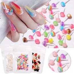 Dekoracje grafiki paznokci 50pcs Macaron Lollipop żywica 3D Bowknot Charm Ornament Biżuter