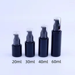 Lagringsflaskor 20 ml 30 ml 40 ml 60 ml Lotion Pump Bottle Beauty Tom Black Glass Essential Oil Container Case Refillable 100st