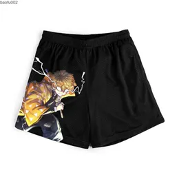 Men's Shorts Anime Demon Slayer Sports Shorts Causal Breathable Beach Short Devil Fruit Print Cartoon Swimtrunks Oversized 6XL Gym Shorts W0327