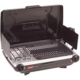 Gas Camping Grill/Stove | Tabletop Propane 2 in 1 Grill/Stove 2 Burner a compass