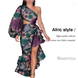 Ethnische Kleidung Dashiki African Bazin Riche Rüschenoberteile und Kleid Kleider Party Vestidos 2-teilig WY7943