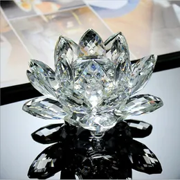 80 mm Feng Shui Quartz Crystal Lotus Flower Crafts Glass Paperight Ornaments Figurines Home Wedding Party Decor Gift