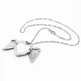 Sublimering av ämnen Angel Wing Locket Halsband Personlig PO Hjärtformad charm med kedjeblomma halsband med DHQRO