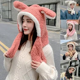 Beanies Beanie/ Skull Caps Movable Ear Hat w/ Scarf2 in 1 Furry Hoodies女性のための甘いヘッドバンド