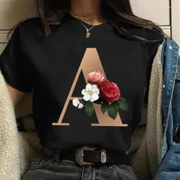 Camisetas femininas WVioce Fashion Flower Print Black feminino T-shirt solto de manga curta Harajuku Rua Mulheres Roupas brancas 4212