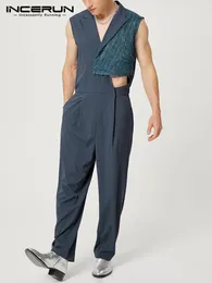 Erkekler Pantolon Erkek Tulumlar Patchwork yaka kolsuz oyuk Out Sıradan Sürüler Sokak Giyim Gevşek Zarif Moda Tulumları S-5XL Incerun 230327