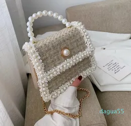 Designer-Evening Bags Luxury Female Square Tote Bag Quality Woolen Pearl Women's Designer Handbag Ladies Chain Shoulder Girl Crossbody