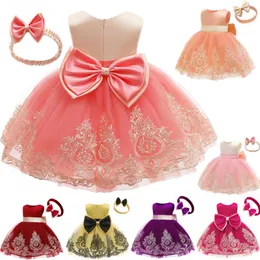 Flickans klänningar flickor födda spetsprinsessor födelsedag bära julsemester kostym spädbarn 16 år pannband 230327