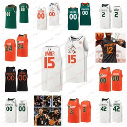 Stitched Miami Hurricanes Basketball Jersey 2 Isaiah Wong 15 Norchad Omier Custom Nijel Pack Bensley Joseph Jordon Miller Anthony Walker Jersey