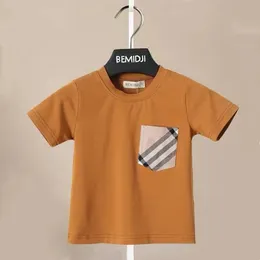 T-Shirts für Kinder, Sommer-T-Shirts, einfarbige T-Shirts für Jungen und Mädchen, lässiger Stil, einfaches Taschen-Streifen-Design, kurze Ärmel, Kinder, CottonTop 230327