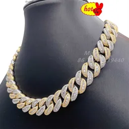 Fashion Iced Out Jewelry Hip Hop Style 15mm S925 with Vvs Moissanite Diamond High Quality Pass Test Two Tone Cuban Link Chain