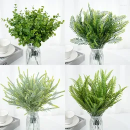 Flores decorativas 1 Bouquet Green Artificial Plant Simulation Water Grass Plastic Flow Flower Home Office Decor de desktop Diy Scrapbook