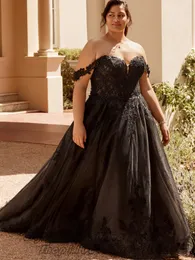 Party Dresses Eightale Black Plus Size Wedding Appliques Lace Off Shoulder Sweetheart Tulle Boho Bridal Vestidos De Novia 230328