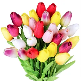 Multicolor Tulips Artificiella blommor faux tulpan stjälkar verkliga känns pu tulpaner för påskfjäder krans bröllop bukett