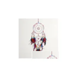 Nowatorskie przedmioty ręcznie robiony projekt mody 4 Circle Dream Catcher z wiszącą ścianę z piór w powietrzu dekoracyjnego pokój rzemieślniczy Dreamcatcher Christm Dhgka