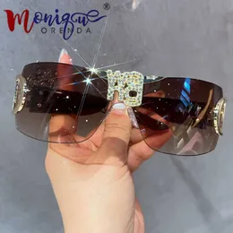 Luxo Punk Sports Sunglasses Sun Designer Brand Designer Wang Letter Y2K One Piece Sun Glasses Men Goggle Moda Shades UV400230328