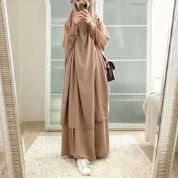 Ethnic Clothing Ramadan Jilbab Two Piece Set Prayer Garment Muslim Hijab Dress Women Hooded Abaya Dubai FullCover Khimar Niqab Islam Modest Robe 230328