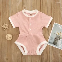 Jumpsuits Baby Boys Girls Clothing Born Infant Ribbed Button Kort ärm O-hals Rompers Cotton Outfit 20231