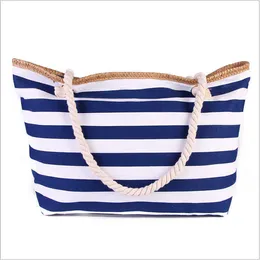 Borse da spiaggia Borsa a mano in tela 2023 Striped Sen Women s Shopping Environmental 230327