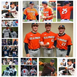 Baseball Jerseys Custom Ed NCAA Illinois Fighting Illini Baseball Jersey 41 Gavin Schmitt 9 Johnny Czeslawski 8 Tyler Thompson 35