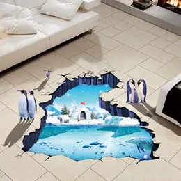 Bakgrundsbilder Youman Penguins 3D Material Borttagbar Glacial Trail Wall Floor Stickers för barn Rummet tvättstuga dekor