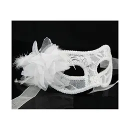 Party Masks Christmas Pure Handmade Venetian Jacquard Yarn Flower Feathers genomskinlig Lily Mask Drop Delivery 202 DH9WX