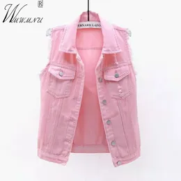 Frauenwesten Korean Fashion Pink Denim Westen Frauen lässig Cowboy Ärmelnsjacken Sommer Jean Chalecos Mujer Single-Bastted Weste 230328