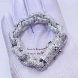 Vvs Moissanite Diamond Iced Out Hip Hop Men Silver 925 Rolo Link Bracelet