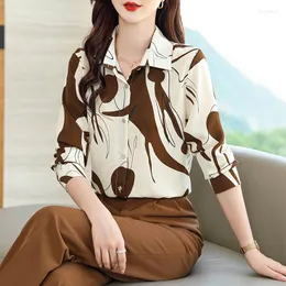 Women's Blouses 2023 Arrival Women Blouse Tops Summer & Spring Fashion Stripes Shirts Long Sleeve Lady Chiffon Single Breasted