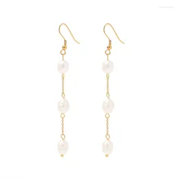 Dangle Earrings Minar Elegant Non Tarnish Freshwater Pearl Thread Long Drop Women 18K Gold Plated Stainless Steel Tassel Earring Brinco