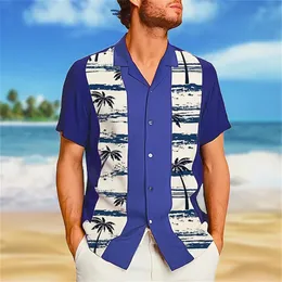 メンズカジュアルシャツメンズハワイアンシャツココナッツウッドグラフィック印刷キューバカラービーチカジュアル3D半袖ボタンSX5XL 230328