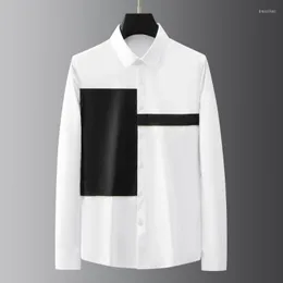 Camicie casual da uomo Minglu Cotton Black White Men's Luxury Long Sleeve Gold Piping Mens Dress Fashion Slim Fit Abbigliamento coreano