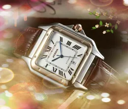 トップブランドクォーツファッションメンズタイムクロック時計自動デートメンスクエアローマのシンプルなタンクダイヤナーウォッチ卸売革ベルトオスギフト腕時計