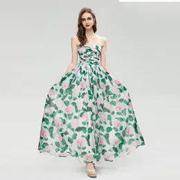 308 XXL 2023 Runway Dresses Spring Summer Brand samma stil klänning Flora tryck ärmlös besättning hals Empire White Fashion Womens kläder Sh