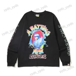 Men's T-Shirts Japanese Graffiti Colored Ape Head Letter Printing Loose Cotton Long Sleeve T-shirt Men's and Women's Thin Sweater T230328